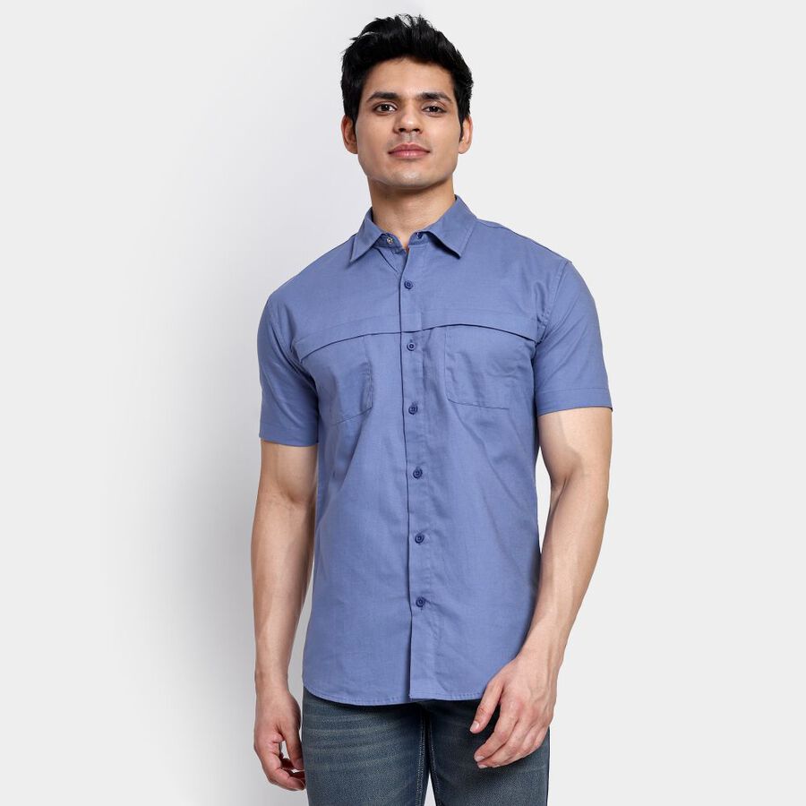 Men's 100% Cotton Casual Shirt, Mid Blue, large image number null